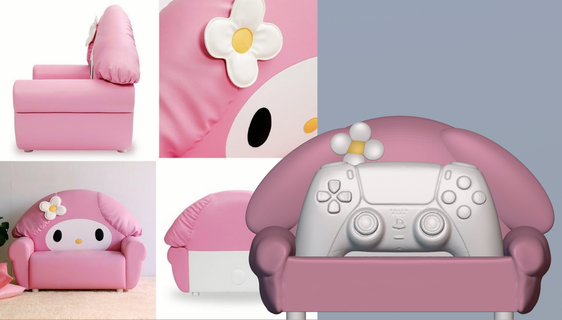 melody sofa ps5 controller sanrio hellokitty pink cute kawaii pc gaming stand soporte holder ps 3d print model - Mito3D