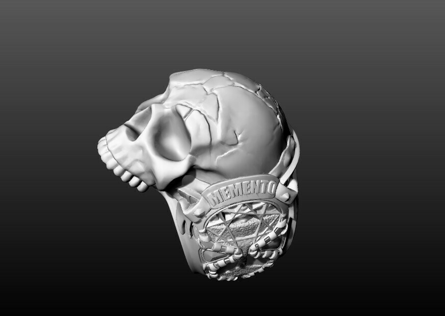 lembrança mori anel joalheria crânio prata argolas ouro arte imprimível morte morto memória 3D print model - Mito3D