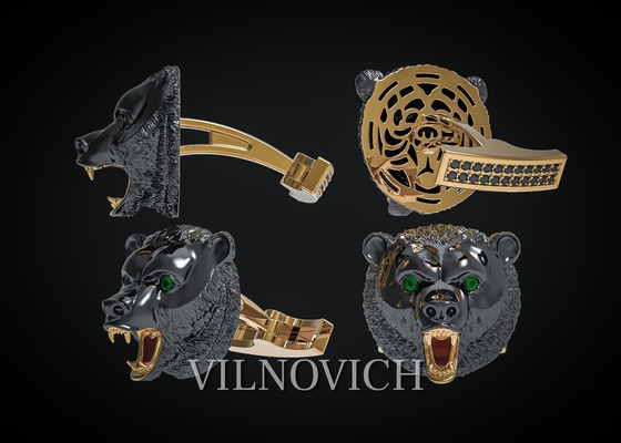 men's cufflinks bear jewelry jewelry coin pendant 3d printable charm jeweller model gold silver animals animal 3d print model - Mito3D