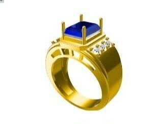 men's yellow gold-plated emerald cut created blue sapphire 3d print model - Mito3D