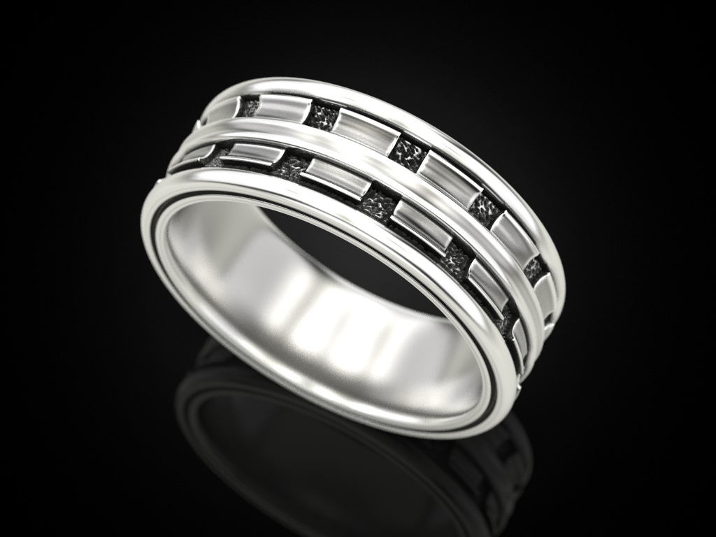 Hommes bande bague 6 bijoux impression 3dprinted imprimable anneaux conception bijou d'or mode or prototypage argent mariage motard noircissement texture 3D print model - Mito3D