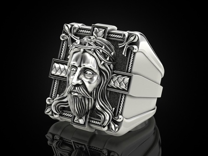 masculino anel Jesus Cruz religioso Igreja cristão Bíblia joalheria impressão 3dprinted jóias imprimível Projeto jóia dourado ouro prototipagem prata 3d print model - Mito3D