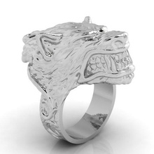 Herren-wolf-ring 3d-Druck Modell Schmuck wolf bedruckbar ist ring Silber gold 3d print model - Mito3D