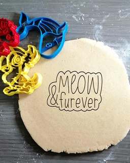 meow furever cat cookie cutter + outline cute bento number party birthday kids baking play dough frosting shape kitchen bake chocolate cookies speculoos 3d print model - Mito3D
