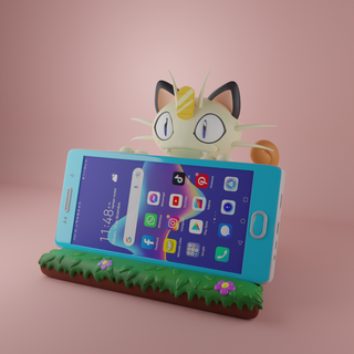 meowth phone holder - pok mon anime stand pokemon pikachu sculptures cartoon cellular super hero miniatures 3d print model - Mito3D