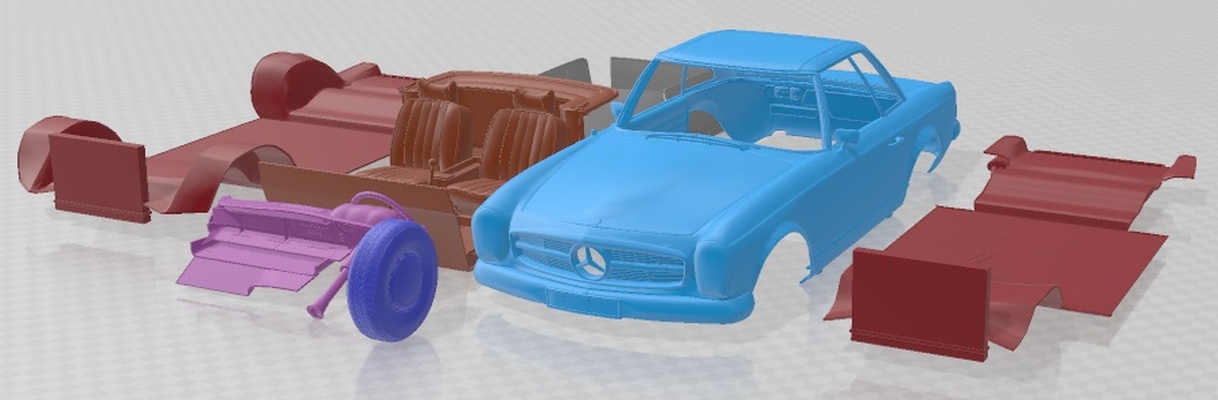 mercedes benz 280 sl pagoda techo duro equipado 1969 imprimible coche vehiculo juego espacio scalextric tamiya rc miniz pasatiempo micro fundido presión 3d print model - Mito3D