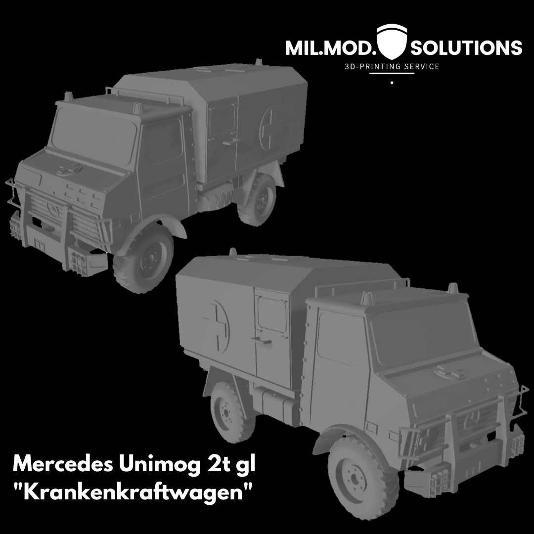 mercedes unimog 2t gl ambulanza camion federale armato forze nato otan macchina Ucraina freddo guerra esercito aria vigore serbatoio battaglia bullone azione 28mm miniatura tavolo 3D print model - Mito3D