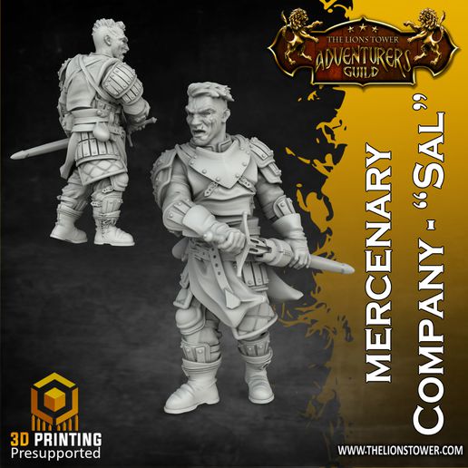 mercenary company - sal 32mm scale pre-supported miniature game dungeons dragons warhammer whfb fantasy pathfinder ttrpg rpg mercenaries soldiers fighters frostgrave oathmark kingsofwar warhammerfantasybattles the9thage 3D print model - Mito3D