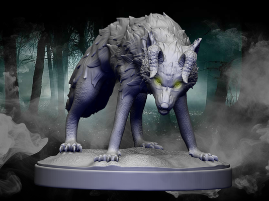 merik fang of black forest wolf beast dog canine fantasy demon fey magic dnd tabletop 3d print model - Mito3D