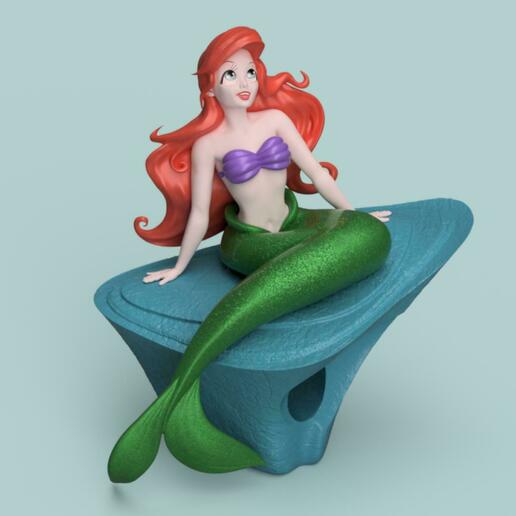 Meerjungfrau Disney Ariel Meer Prinzessin Geschichte klassisch Kinder Rothaarige Muschel Kunst Mädchen poly 3D print model - Mito3D