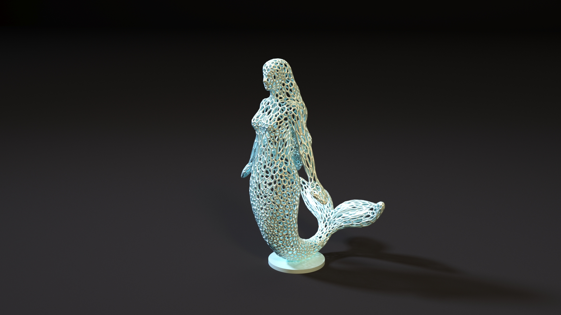 mermaid sculpture voronoi miniatures statuette luxury warrior trident mermaid hybrid water female mythological fantasy character  3D print model - Mito3D