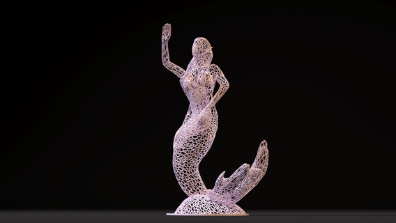 mermaid 2 sculpture voronoi miniatures statuette luxury warrior trident hybrid water female mythological fantasy character 3d print model - Mito3D