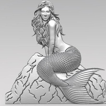 sirena 2 bajorrelieve cnc mujer marina Arte mitología fantasía 3d print model - Mito3D