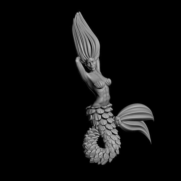 sirena 3d impresión modelo Arte mar Oceano pez niña fantasía submarino sirenas escultura collar 3D print model - Mito3D