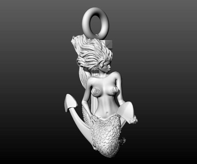 sereia âncora pingente menina figura fêmea jóia joalheria pingente colar sereia âncora monocromático mulher personagem mar pingentes 3d print model - Mito3D