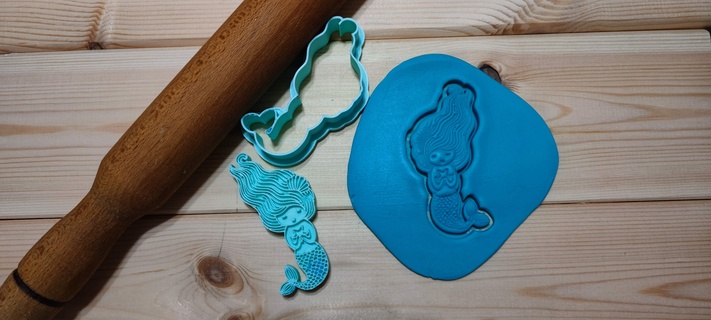 mermaid cookie cutter + stamp 3d print model - Mito3D