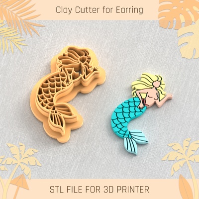 mermaid summer clay cutter tools earring turtle beach shell 3d print model - Mito3D