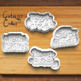 merry christmas cookie cutter set 0461 Home present gift love xmas baking fondant clay anniversary birthday with stamp polymer embosser commercial license patreon slogan wording word 3d print model - Mito3D