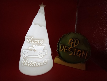 merry christmas truck tree light tealight reading party nightlight office kids room art decor man cave shed 3d print model - Mito3D