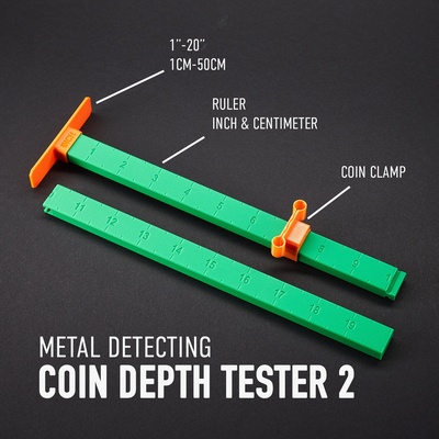 metal detecting coin depth gauge 2 gadget ruler dovetail tester minelab garden test nexus detector nokta deus xp equinox manticore detech 3d print model - Mito3D