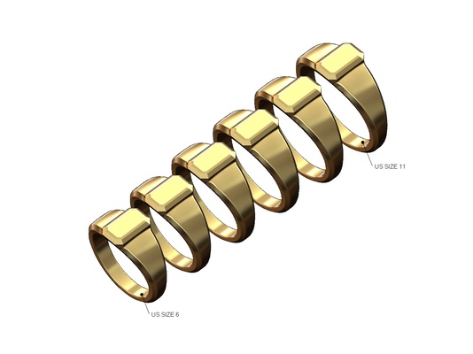 metal emrald retangular sinete anel us tamanhos 6to11 3d impressão modelo joalheria moda ouro imprimível prata jóias bling robusto empilhador empilhável vintage clássico 3d print model - Mito3D