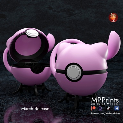 mew ball - functional art bulbasaur mewtwo espeon eevee pikachu pokemon scrazyone mypokeprints mpprints umbreon 3d print model - Mito3D