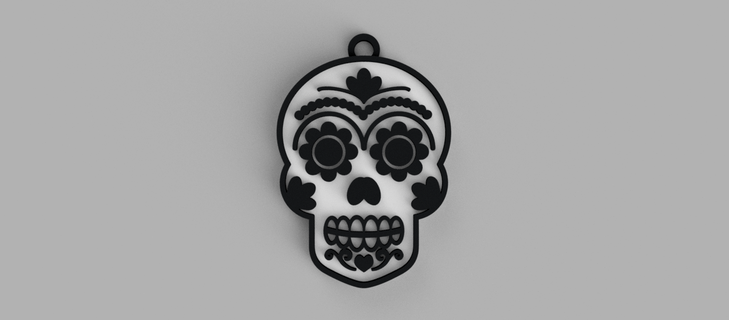 mexican skull keychain - pendant earring 3d print model - Mito3D