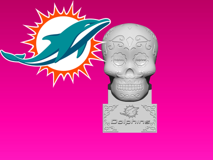 miami dolphins sugar skull head decor - 3d print nfl american football university 3d print model - Mito3D