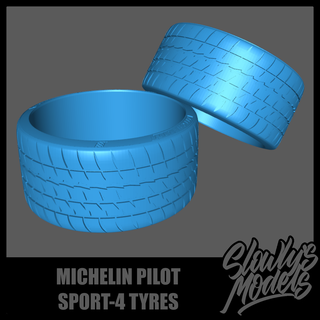 Michelin piloto sport 4 pneus 1 24 25 escala aoshima revele amt concedido Fujimi Hasegawa roda rodas aros Toyota 4age 3d print model - Mito3D