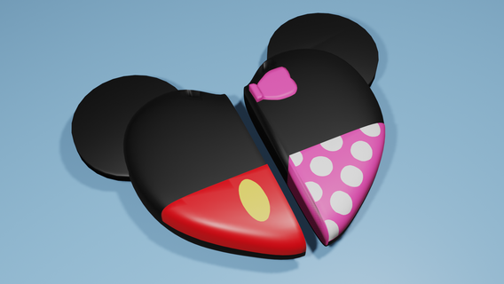 mickey & minnie valentines keychain day heart couple boyfiend girlfriend disney mouse 3d print model - Mito3D