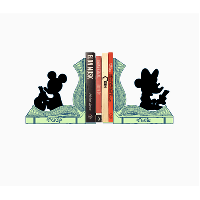 mickey minnie reading book holder bookend home bookholder books bookends support 3d print model - Mito3D