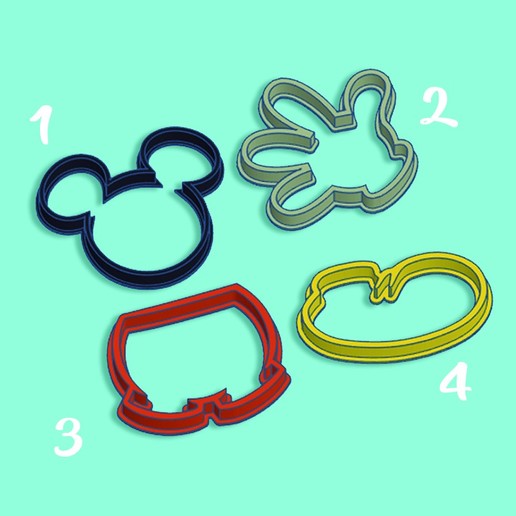 mickey rato conjunto 4 biscoito cortadores ferramenta Disney 3D print model - Mito3D