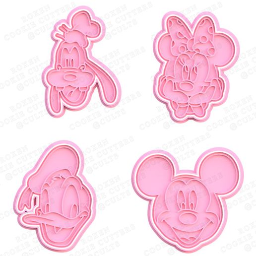 mickey mouse cookie cutter set 4 cutters cithen home cook cookies stamp disney cartoon donald duck goofy minnie 3D print model - Mito3D
