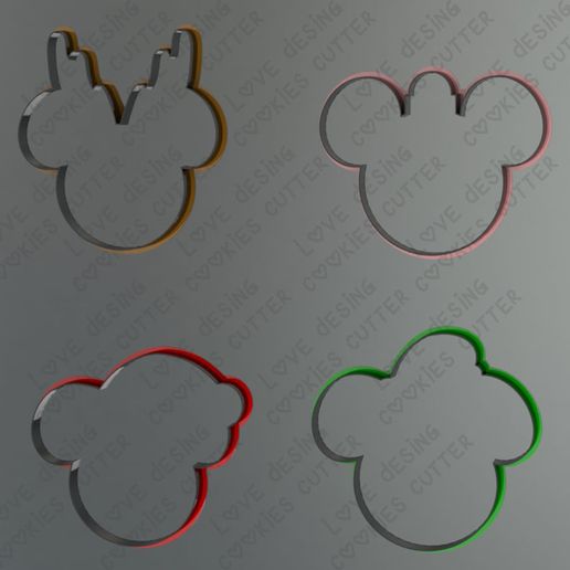 mickey mouse face cutter set cookie christmas disney reindeer saint 3D print model - Mito3D