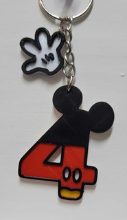 Mickey numara 4 küçük el fare anahtarlık Disney son yeni doğum günü 3d print model - Mito3D