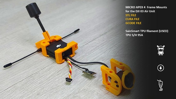 mikro tepe 4 çerçeve bağlar dji 03 hava birim + Küresel Konumlama Sistemi montaj dijital indir dürtücü fpv dronlar apexdc kamera gopro binmek mini Mirco 3d print model - Mito3D