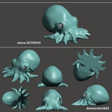 Mikro Tintenfisch Tier Spielzeug Kunst Skulptur Meer Leben niedlich Kreatur Monster Chibi Anime Karikatur Fisch Weichtier Molluske Animation kawaii Kind Kinder 3d print model - Mito3D