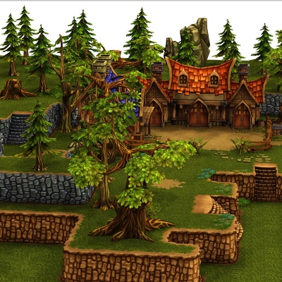 mezzo età medievale contadino campo cittadina alberi casa terreno 3d modello 3d print model - Mito3D
