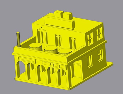 mezzo est porticate Casa 2 6 mm 1 285 6mm gioco guerra giocattolo scenario moderno edificio 3d print model - Mito3D