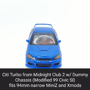 midnight club 2 citi turbo body shell dummy chassis xmod miniz car wheels model mr03 led 1 28 resin fdm plastic painted rc 3d print model - Mito3D