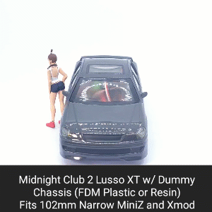 midnight club 2 lusso xt body shell dummy chassis xmod miniz car wheels model mr03 led 1 28 resin fdm plastic painted rc 3d print model - Mito3D