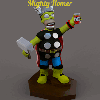 güçlü Homer Simpsons Thor hayret gök gürültüsü bart Simpson karikatür komik çekiç bira tv 3d print model - Mito3D