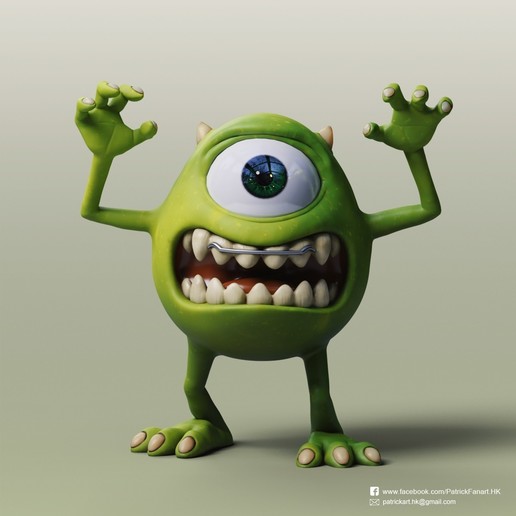 mike wazowski monsters university art sculpture sculpt pixar inc fanart cute 3D print model - Mito3D