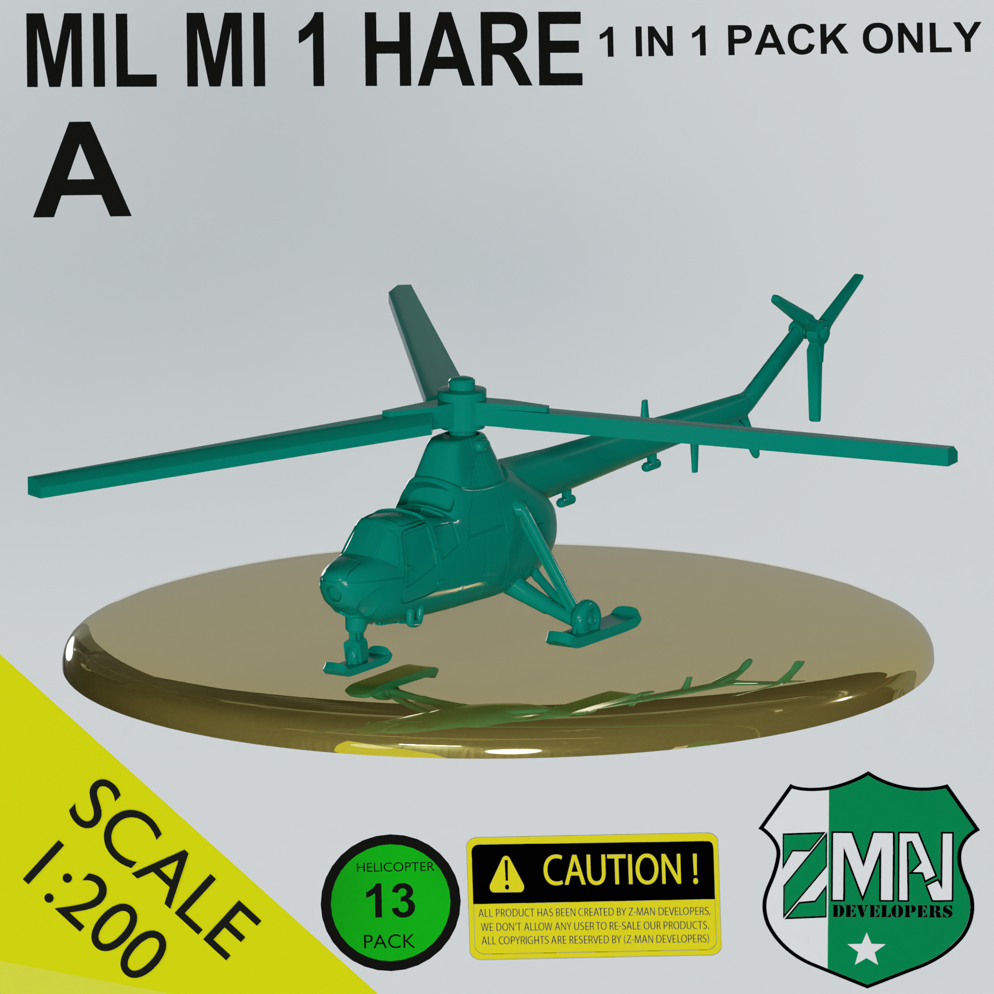 mil mi 1 helicopter v1 Game mi1 rotorcraft resin 1:200 sla 3D print model - Mito3D