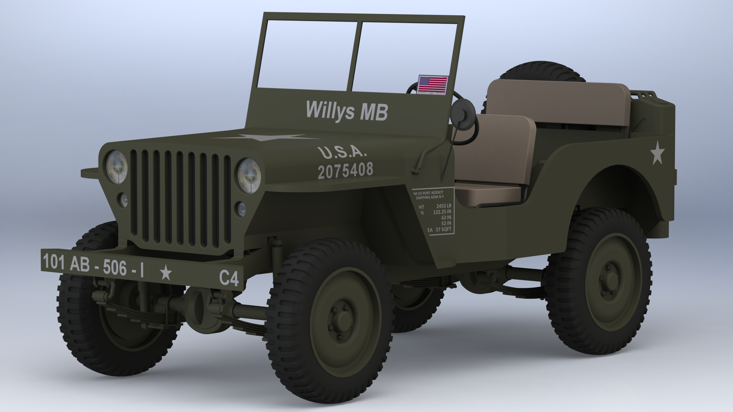 militares jipe carro 3D print model - Mito3D