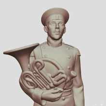 militar músico francés cuerno jugador Arte arquitectura diseño escultura figurilla vida guardias Pavlovsky regimiento soldado trompetista batería tuba pn 3d print model - Mito3D