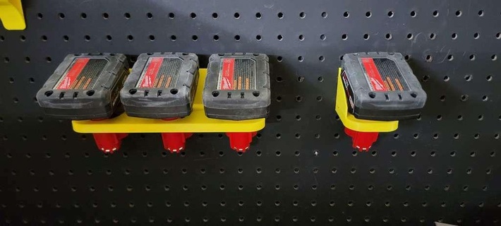 Milwaukee m12 bateria suporte parede monte pegboard remixar estaca borda ferramenta titulares caixas 3d print model - Mito3D