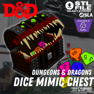 mimic dungeons dragons role dice chest says role-playing game table board 3d print model - Mito3D