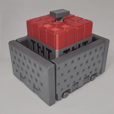 minecart tnt minecraft explodindo blocos trilhos explosão cubos botão redstone articulado mecanismo ativador carrinho ferro 3d print model - Mito3D