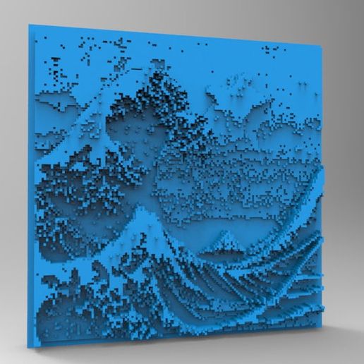 minecraft 3dprinting art tile - great wave kanagawa tool hokusai japan katsushika 3d printing 3D print model - Mito3D